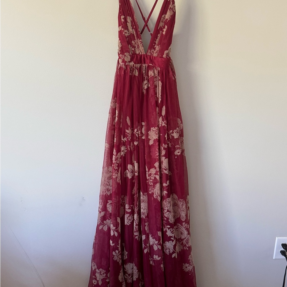 Elegant Floral Wine Dress